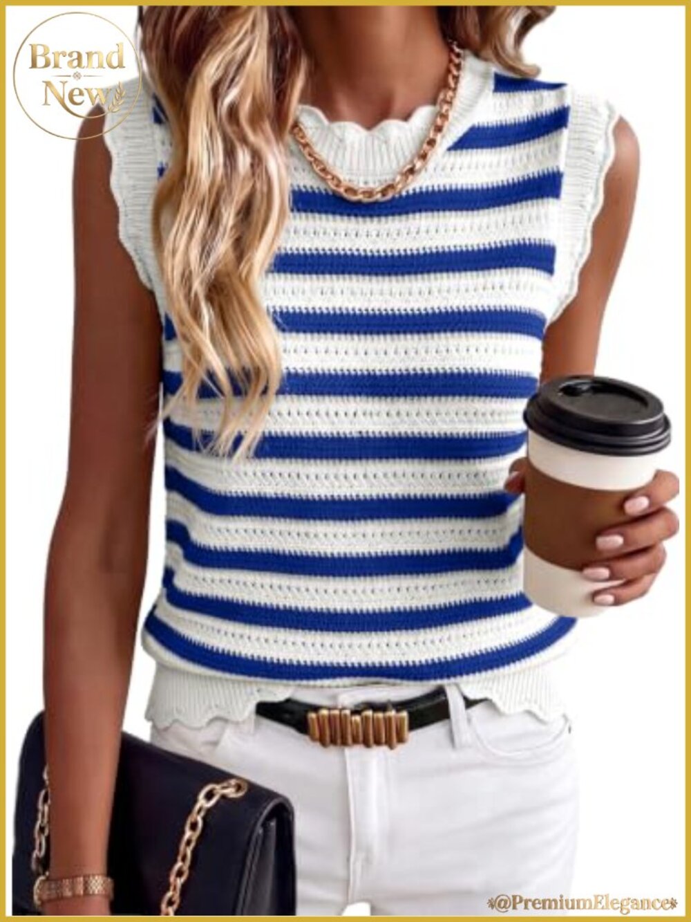 Striped Knit Sweater Vest Sleeveless Loose Fit Casual Top